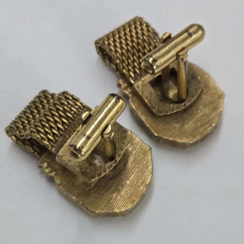 Vintage 1960'S Julius Caesar Gold Tone Bold Unique Meshwrap Swank Cufflinks